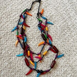 Colorful Statement Necklace Coconut Shell Wood Colorful Bold Chunky Eclectic